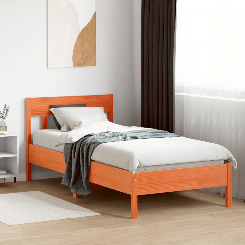 Solid Pine Wood Bed Frame, Wax Brown, 100x200 cm (No Mattress)