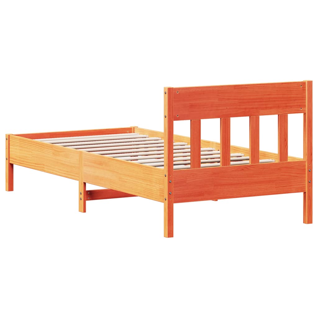 Solid Pine Wood Bed Frame, Wax Brown, 100x200 cm (No Mattress)