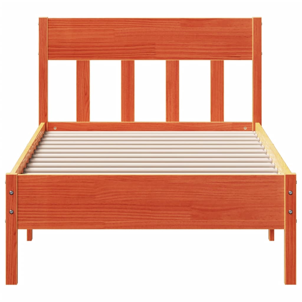 Solid Pine Bed Frame 90x200 cm, Wax Brown Finish, No Mattress Included
