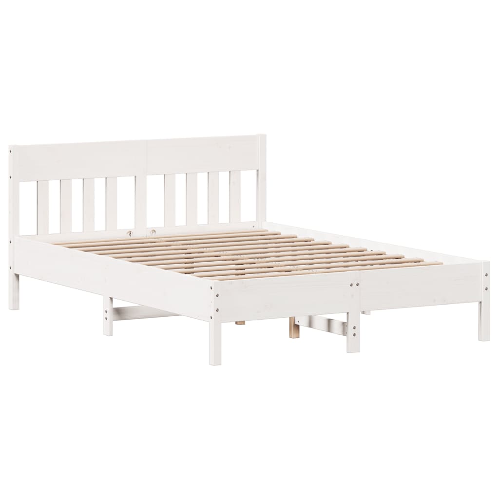Solid Pine White Bed Frame, 140x190 cm - No Mattress Included