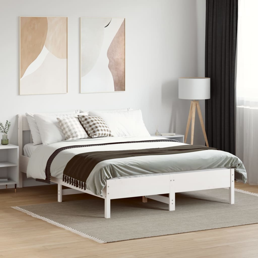 Solid Pine White Bed Frame, 140x190 cm - No Mattress Included