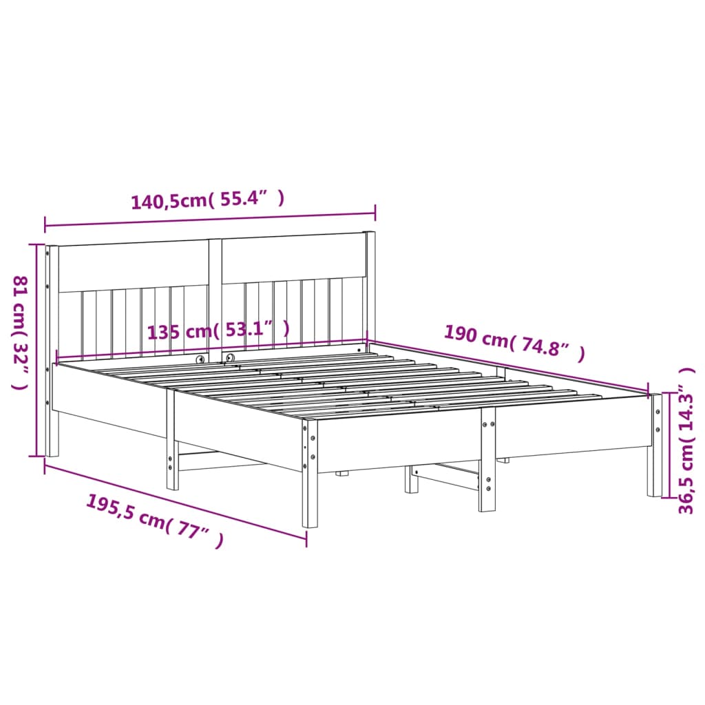 Bed Frame without Mattress 135x190 cm Double Solid Wood Pine