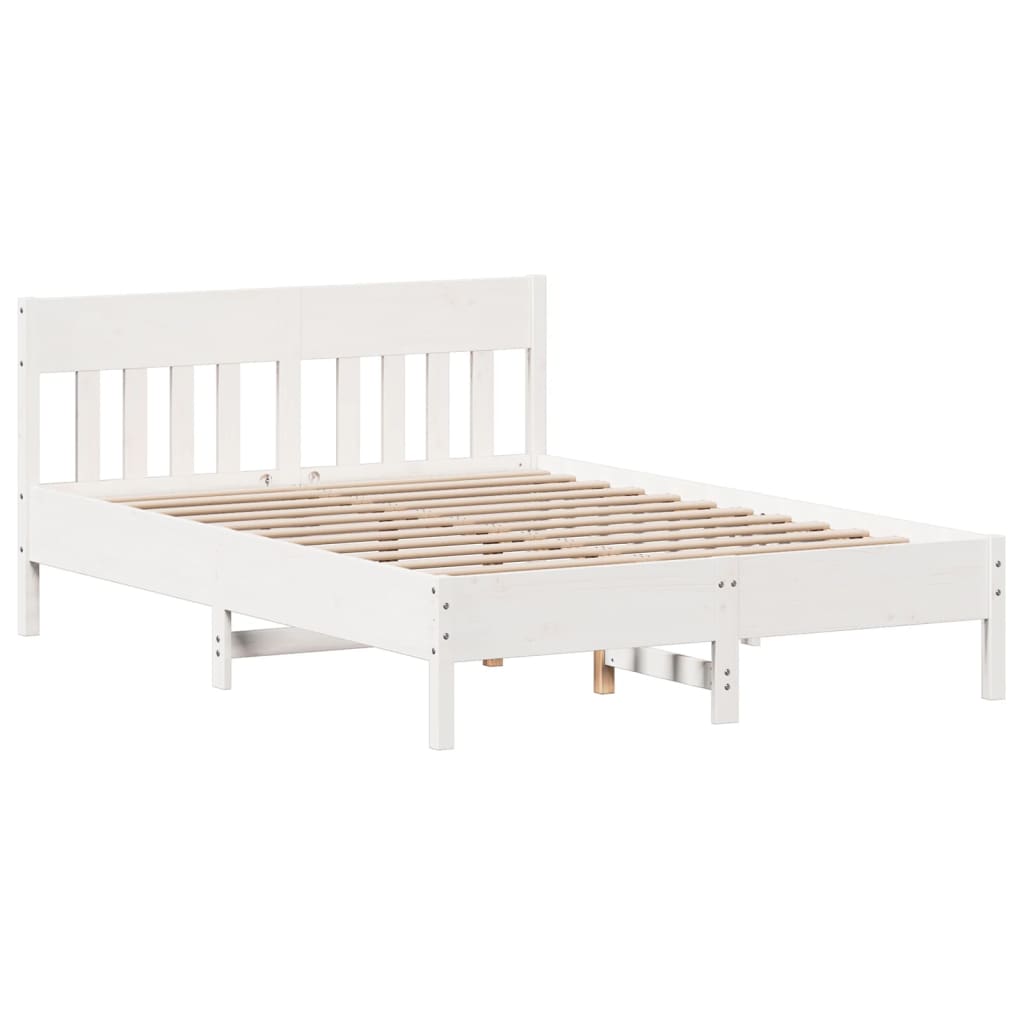 Solid Wood Pine Bed Frame, Small Double, White 120x190 cm