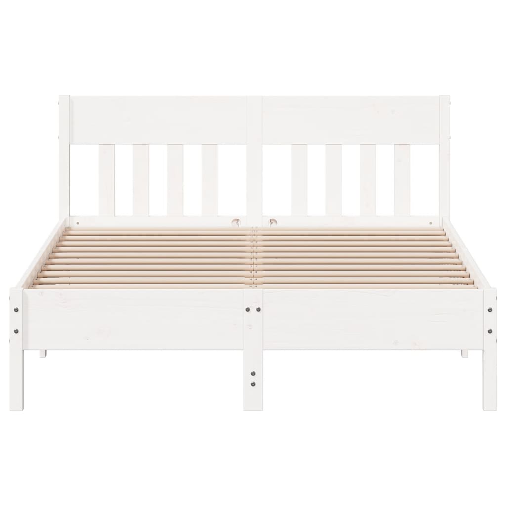 Solid Wood Pine Bed Frame, Small Double, White 120x190 cm