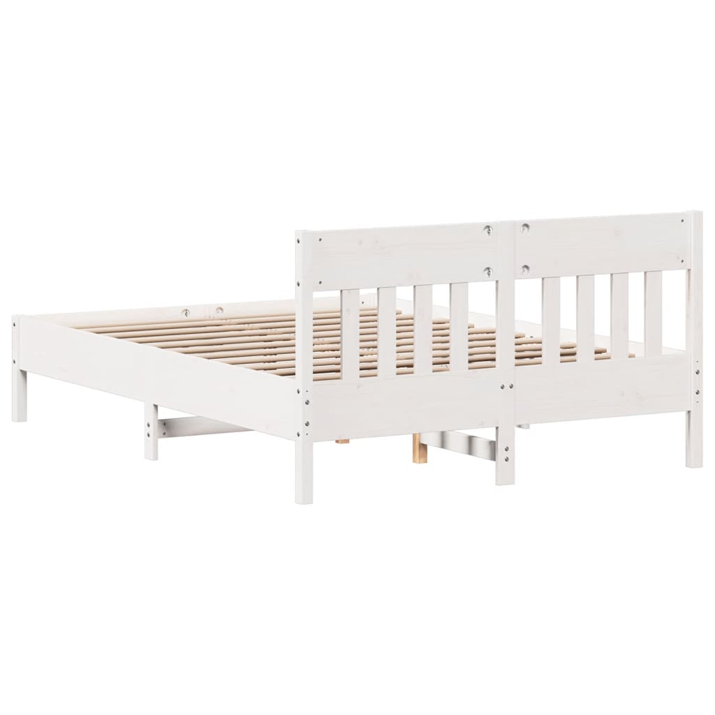 Solid Wood Pine Bed Frame, Small Double, White 120x190 cm