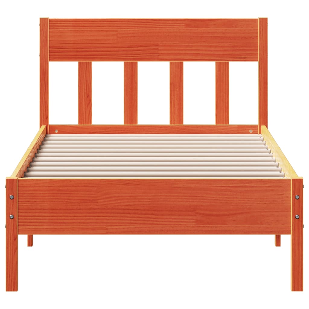 Solid Pine Wood Bed Frame, Wax Brown, 90x190 cm, Single Size