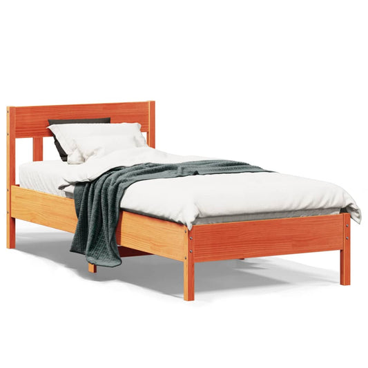 Solid Pine Wood Bed Frame, Wax Brown, 90x190 cm, Single Size