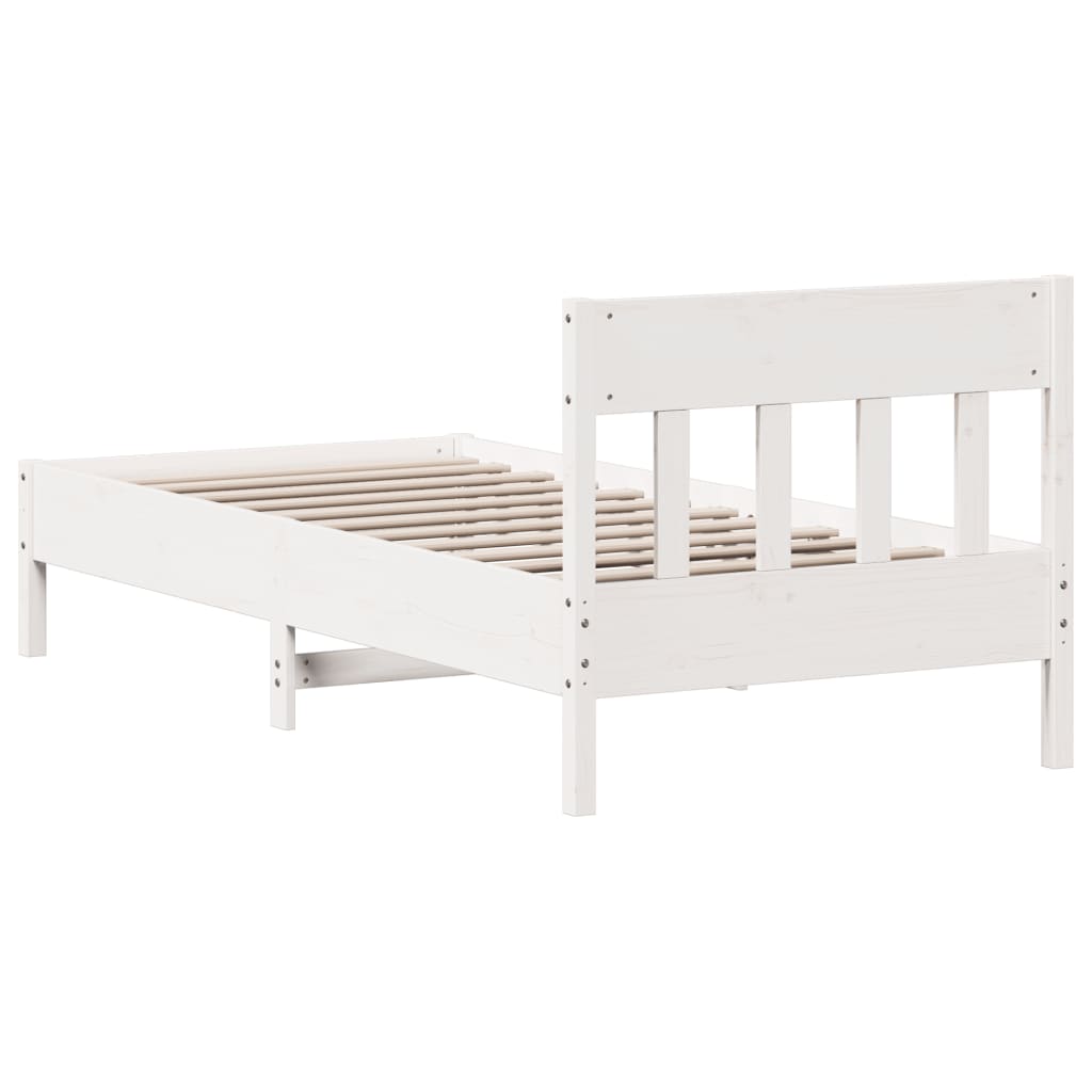 White Solid Wood Pine Small Single Bed Frame 75x190 cm