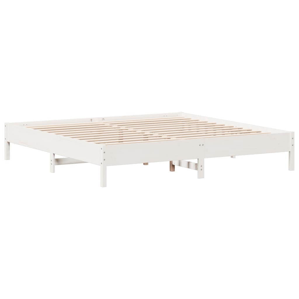 Solid Pine Wood Bed Frame 200x200 cm - White Finish, No Mattress
