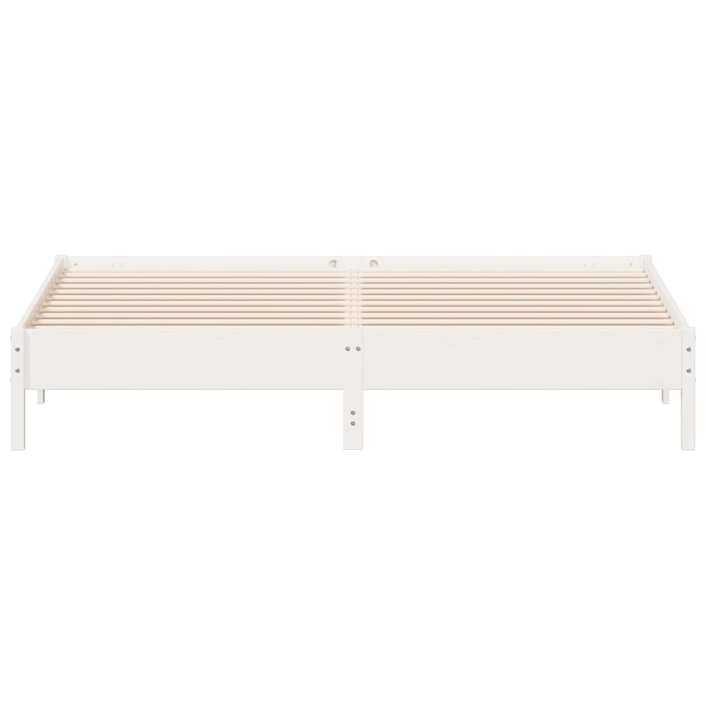 Solid Pine Wood Bed Frame 200x200 cm - White Finish, No Mattress