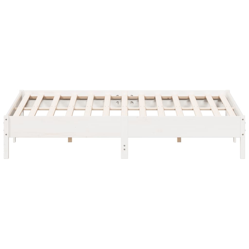 Solid Pine Wood Bed Frame 200x200 cm - White Finish, No Mattress