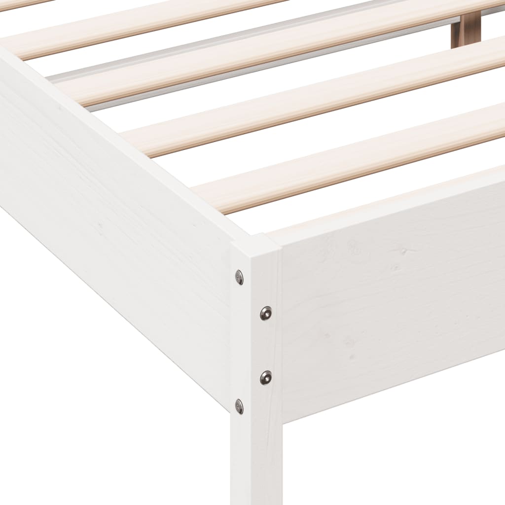 Solid Pine Wood Bed Frame 200x200 cm - White Finish, No Mattress