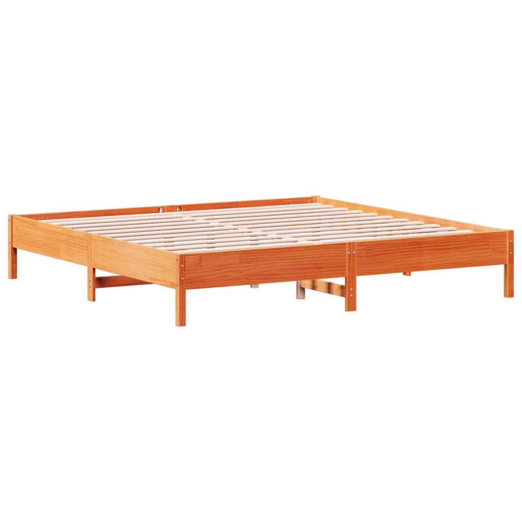 Solid Pine Wood Bed Frame, Wax Brown 200x200 cm - No Mattress Included