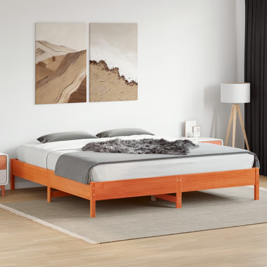 Solid Pine Wood Bed Frame, Wax Brown 200x200 cm - No Mattress Included