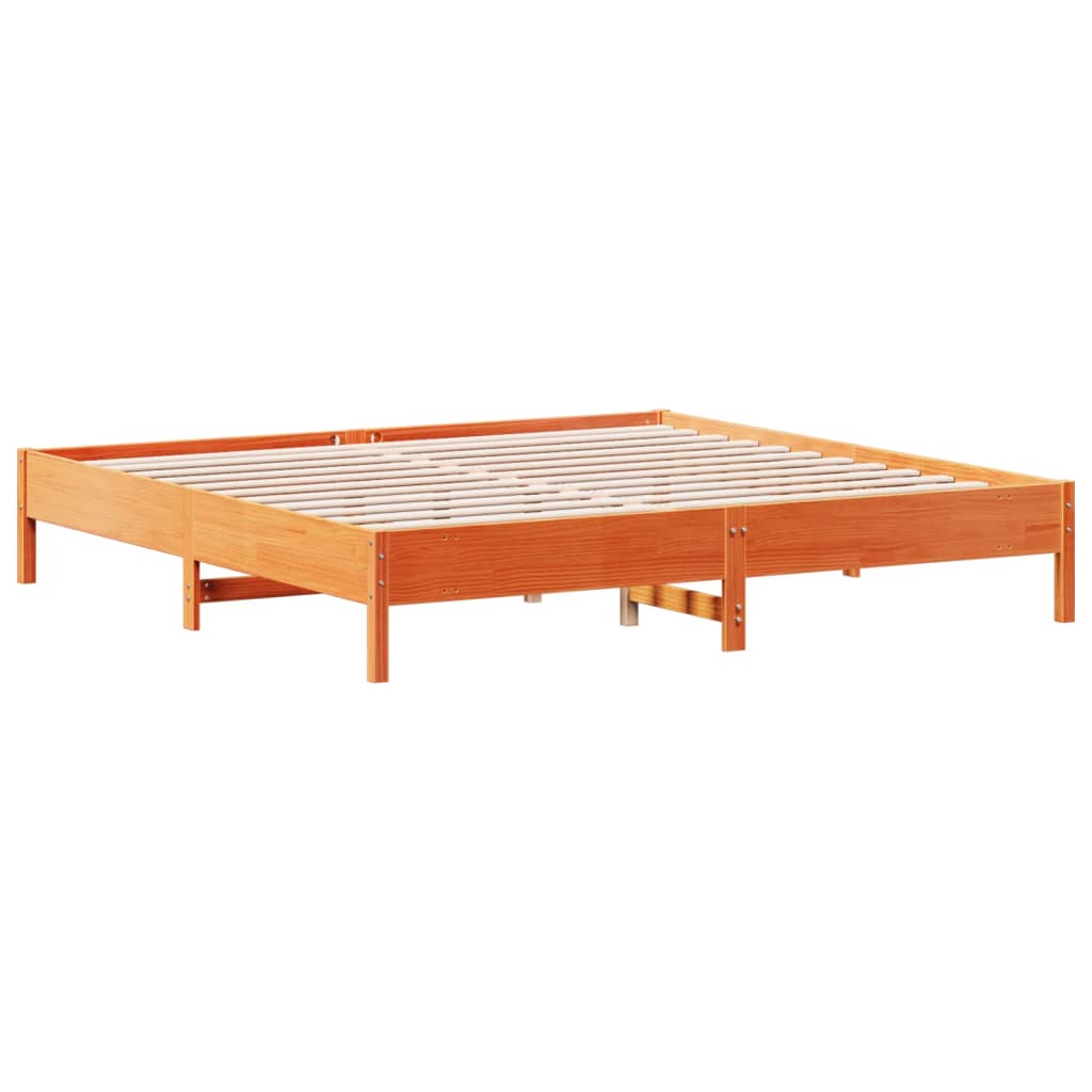 Solid Pine Wood Bed Frame, Wax Brown 200x200 cm - No Mattress Included