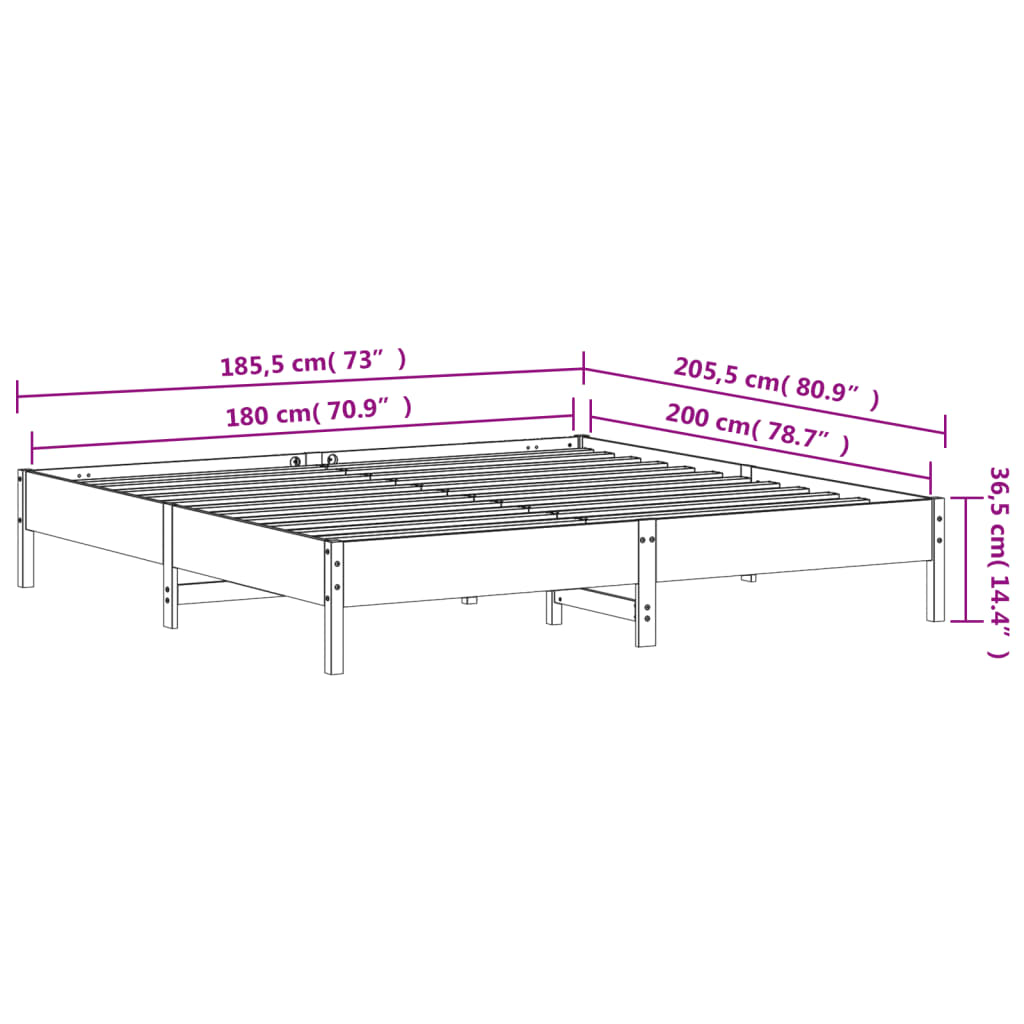 Solid Wood Pine Bed Frame 180x200 cm White Super King Size