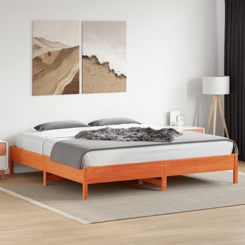 Solid Pine Wood Super King Bed Frame, Wax Brown 180x200 cm