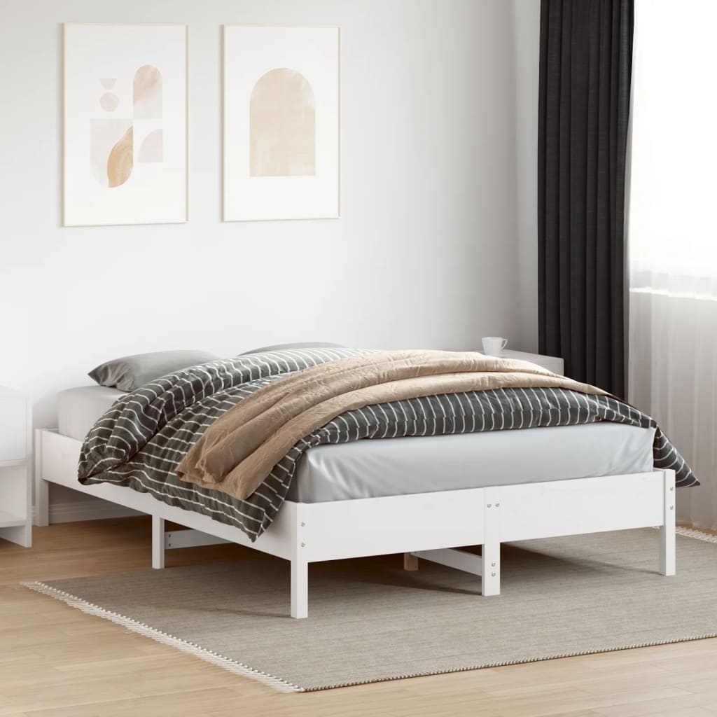 Solid Pine White Bed Frame 160x200 cm - Sturdy Wood Design