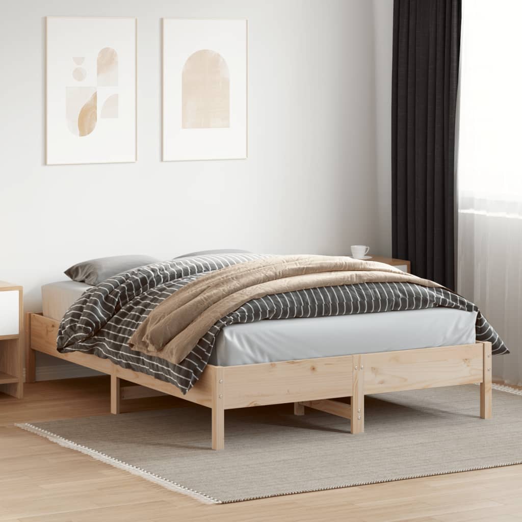 Solid Pine Wood Bed Frame 140x200 cm - Mattress Not Included