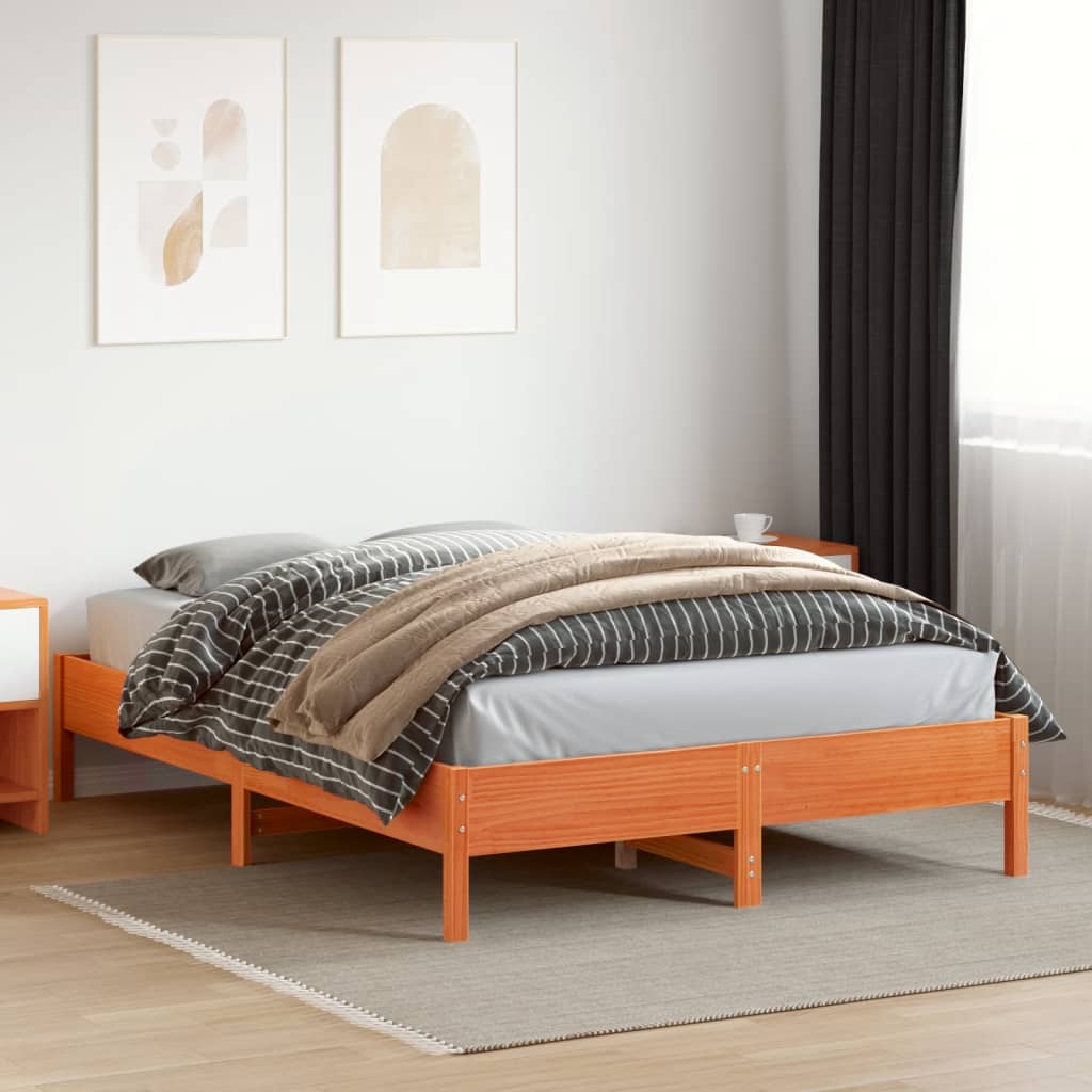 Solid Pine Bed Frame 140x200 cm - Wax Brown Finish