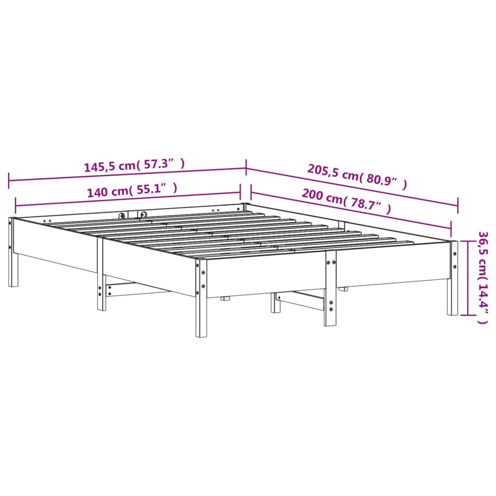 Solid Pine Bed Frame 140x200 cm - Wax Brown Finish