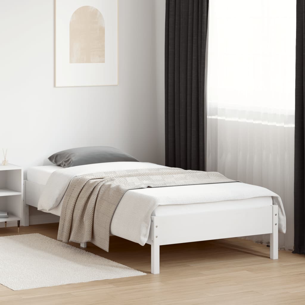 White Solid Pine Wood Bed Frame 90x200 cm (No Mattress)