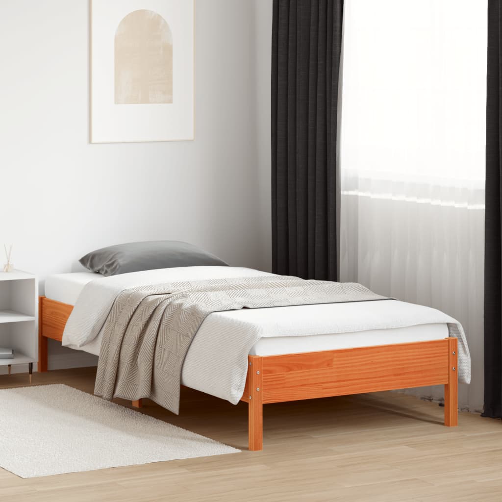 Solid Pine Wood Bed Frame, Wax Brown, 90x200 cm - No Mattress