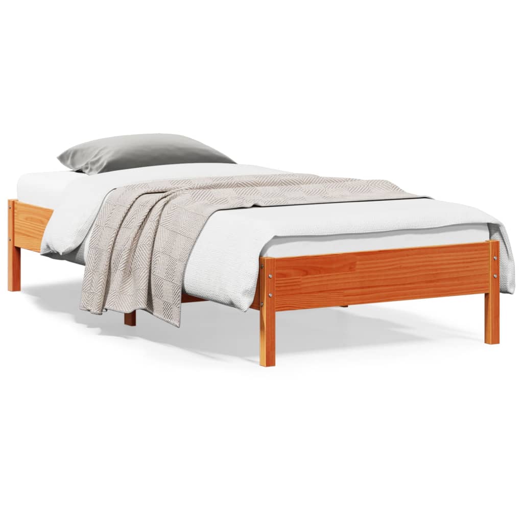 Solid Pine Wood Bed Frame, Wax Brown, 90x200 cm - No Mattress