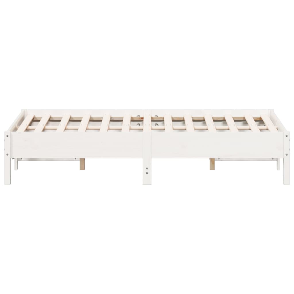 White Solid Pine Wood Double Bed Frame 135x190 cm (No Mattress)
