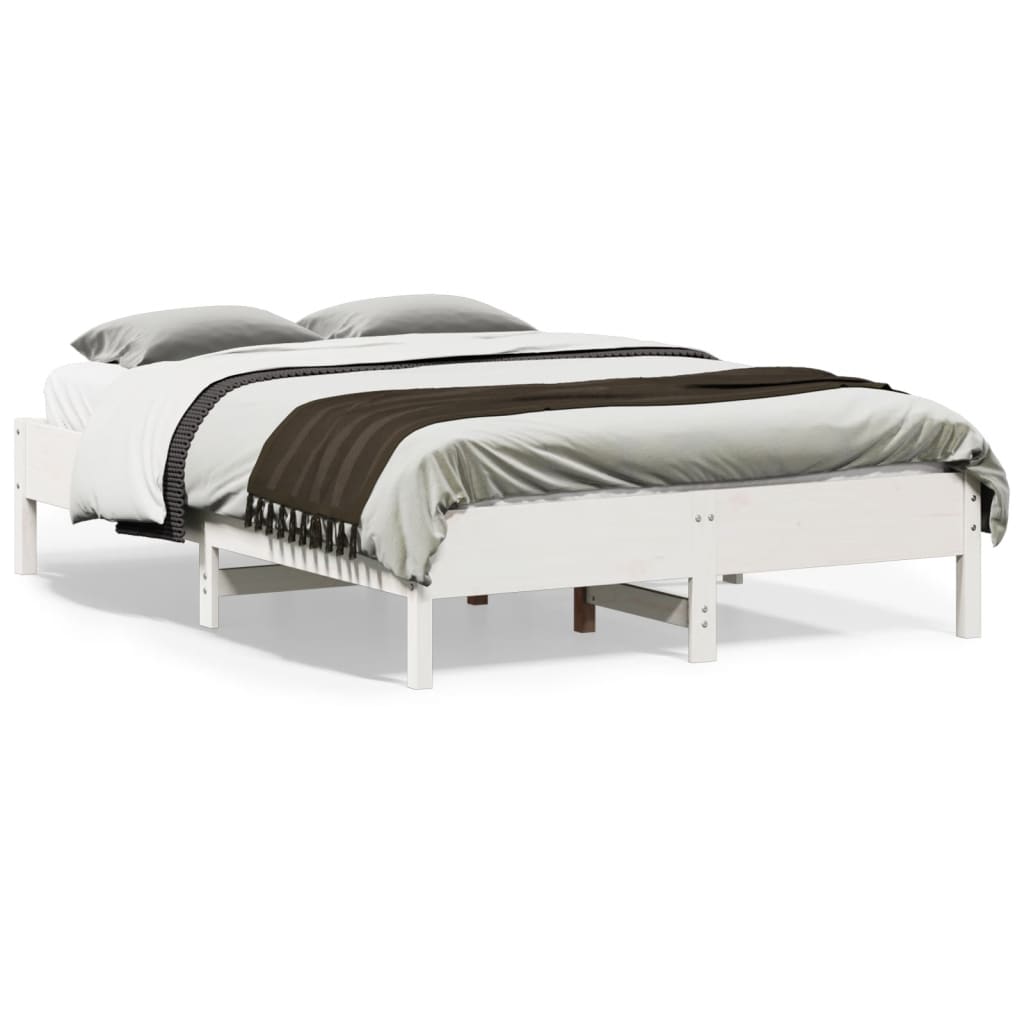 White Solid Pine Wood Double Bed Frame 135x190 cm (No Mattress)