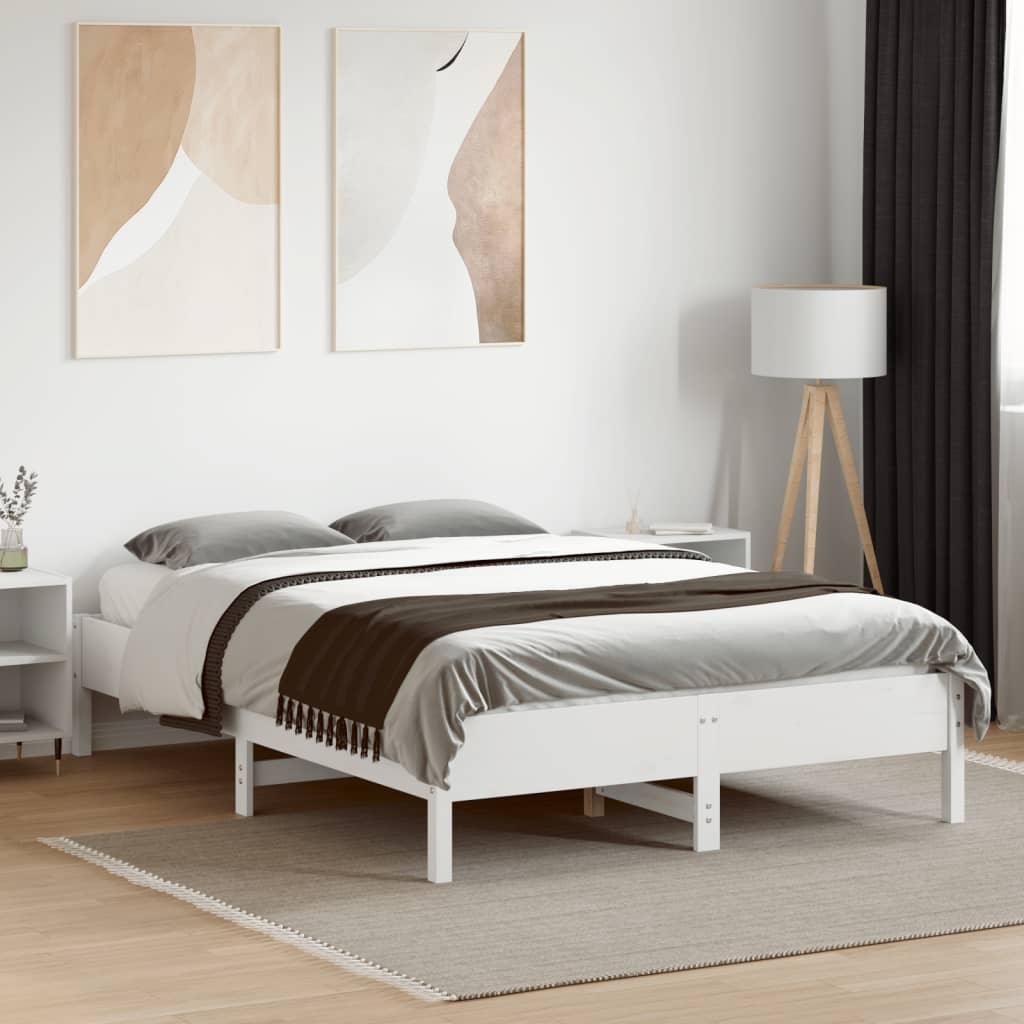 Solid Pine Wood Bed Frame, White, 120x190 cm Small Double