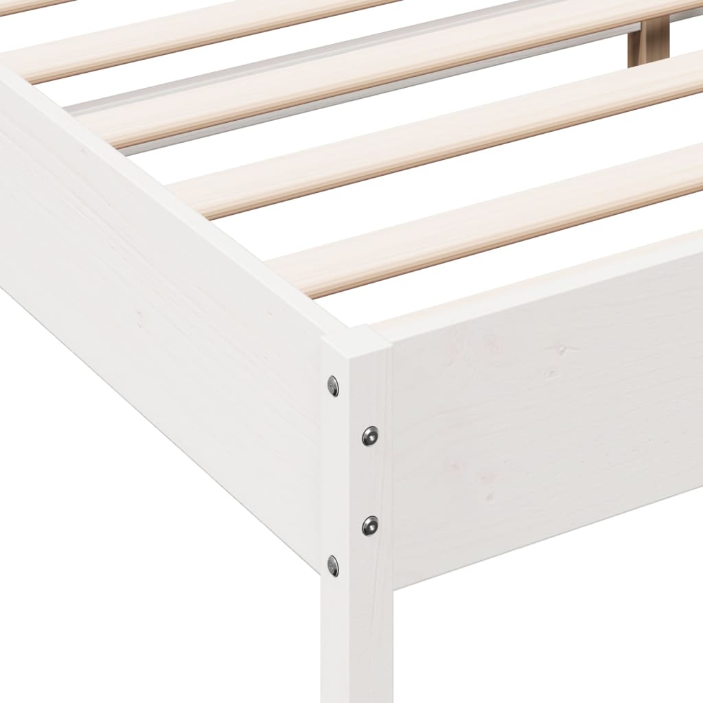 Solid Pine Wood Bed Frame, White, 120x190 cm Small Double
