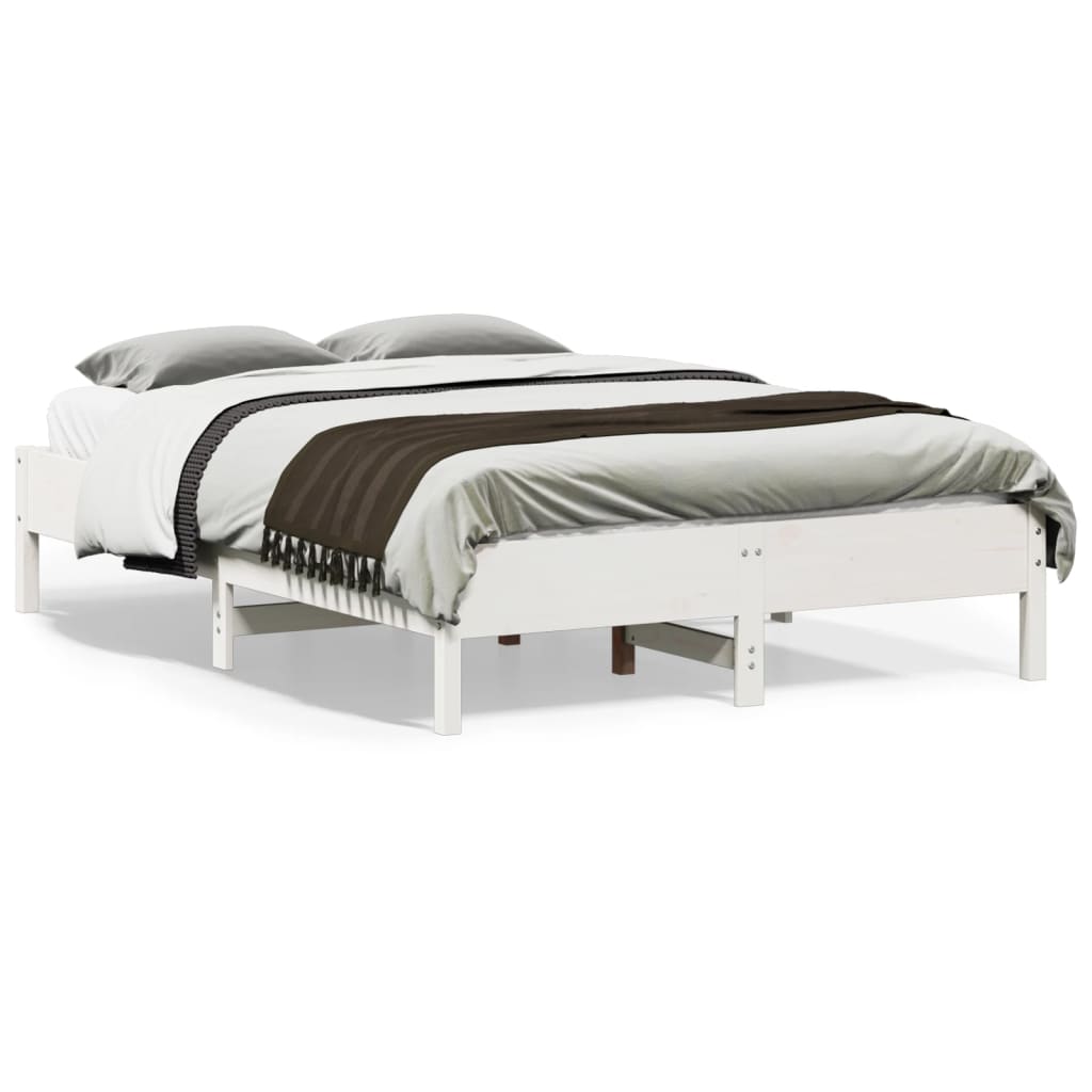 Solid Pine Wood Bed Frame, White, 120x190 cm Small Double