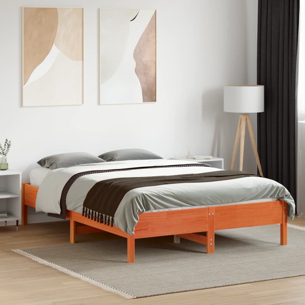 Solid Pine Bed Frame, Wax Brown, 120x190 cm Small Double