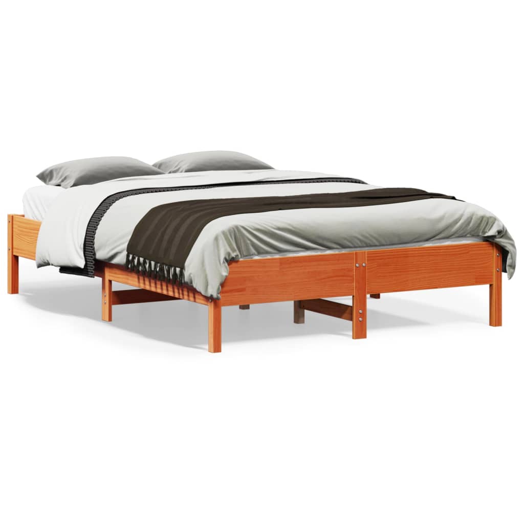 Solid Pine Bed Frame, Wax Brown, 120x190 cm Small Double