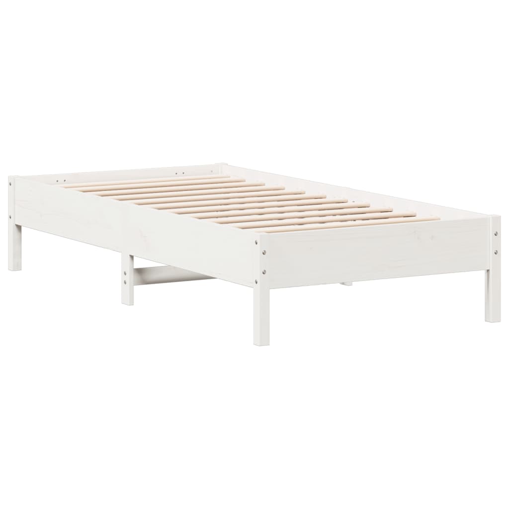 Solid Pinewood Bed Frame, White, 90x190 cm, Single Size