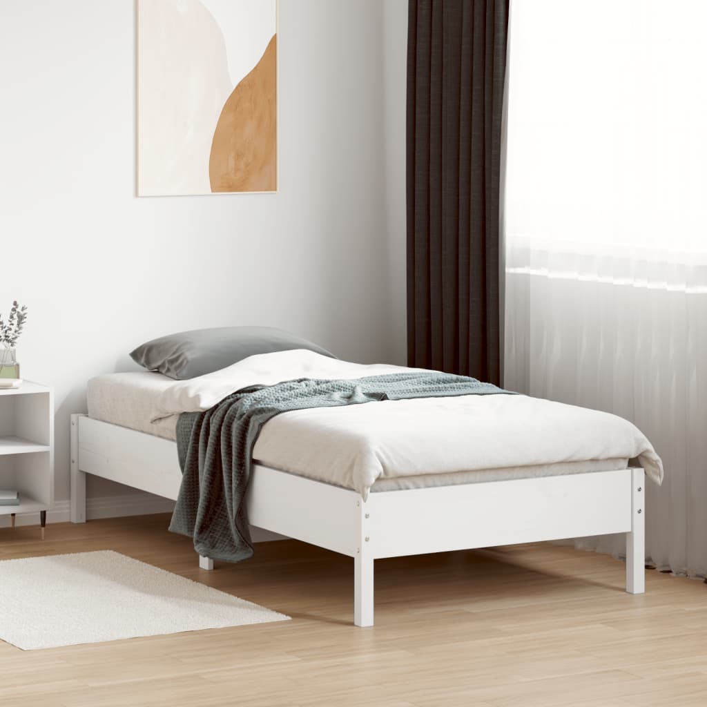 Solid Pinewood Bed Frame, White, 90x190 cm, Single Size