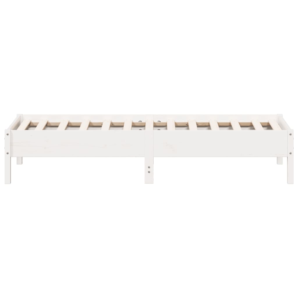 Solid Pinewood Bed Frame, White, 90x190 cm, Single Size