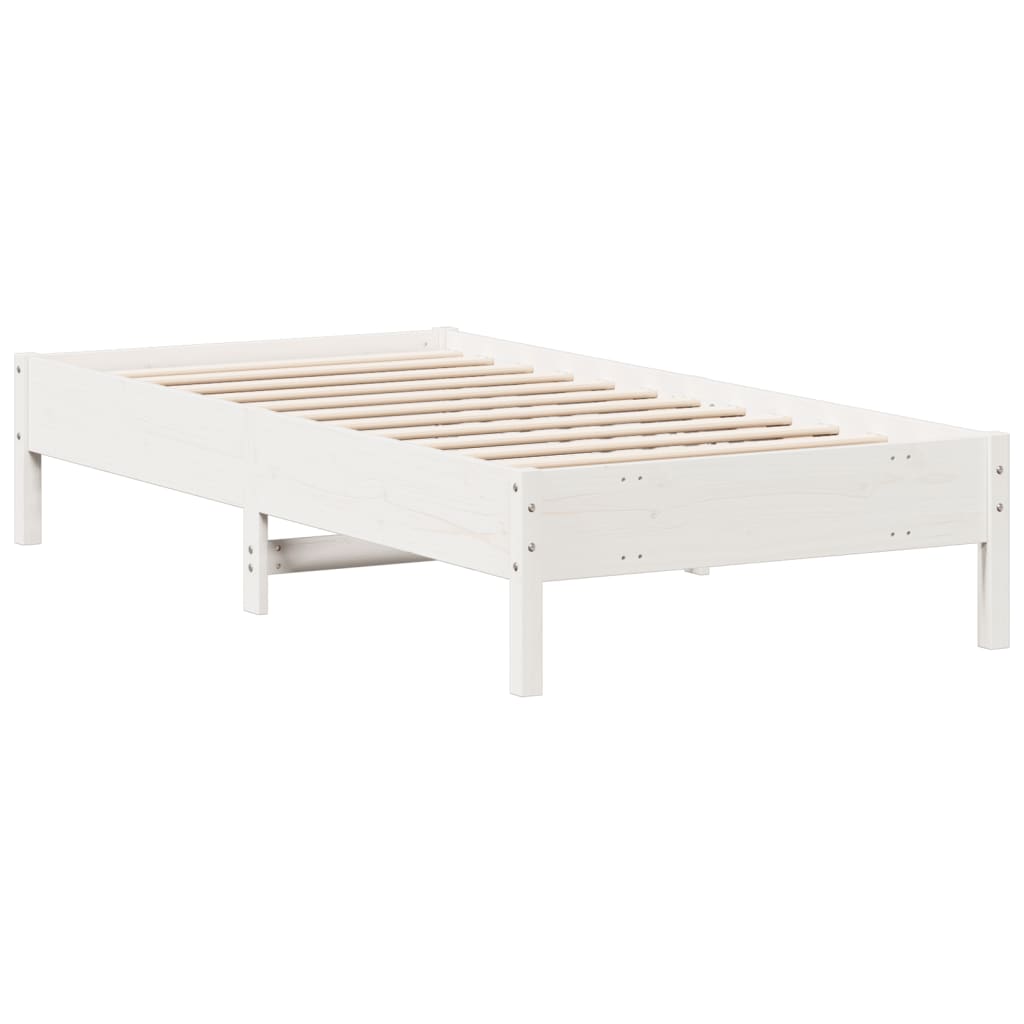 Solid Pinewood Bed Frame, White, 90x190 cm, Single Size