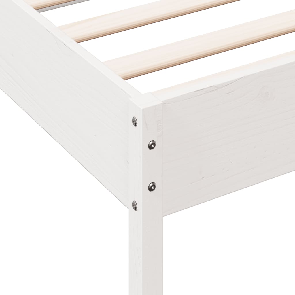 Solid Pinewood Bed Frame, White, 90x190 cm, Single Size
