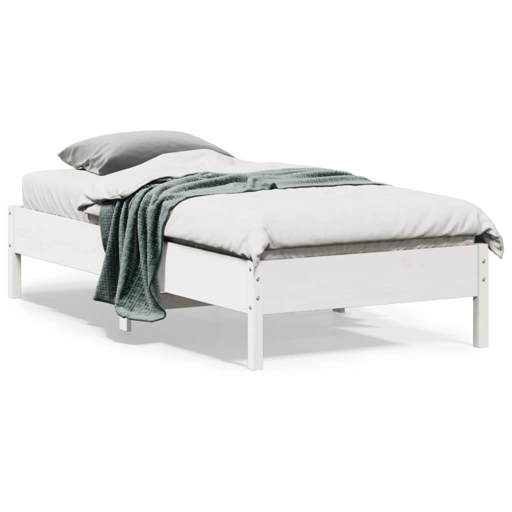Solid Pinewood Bed Frame, White, 90x190 cm, Single Size