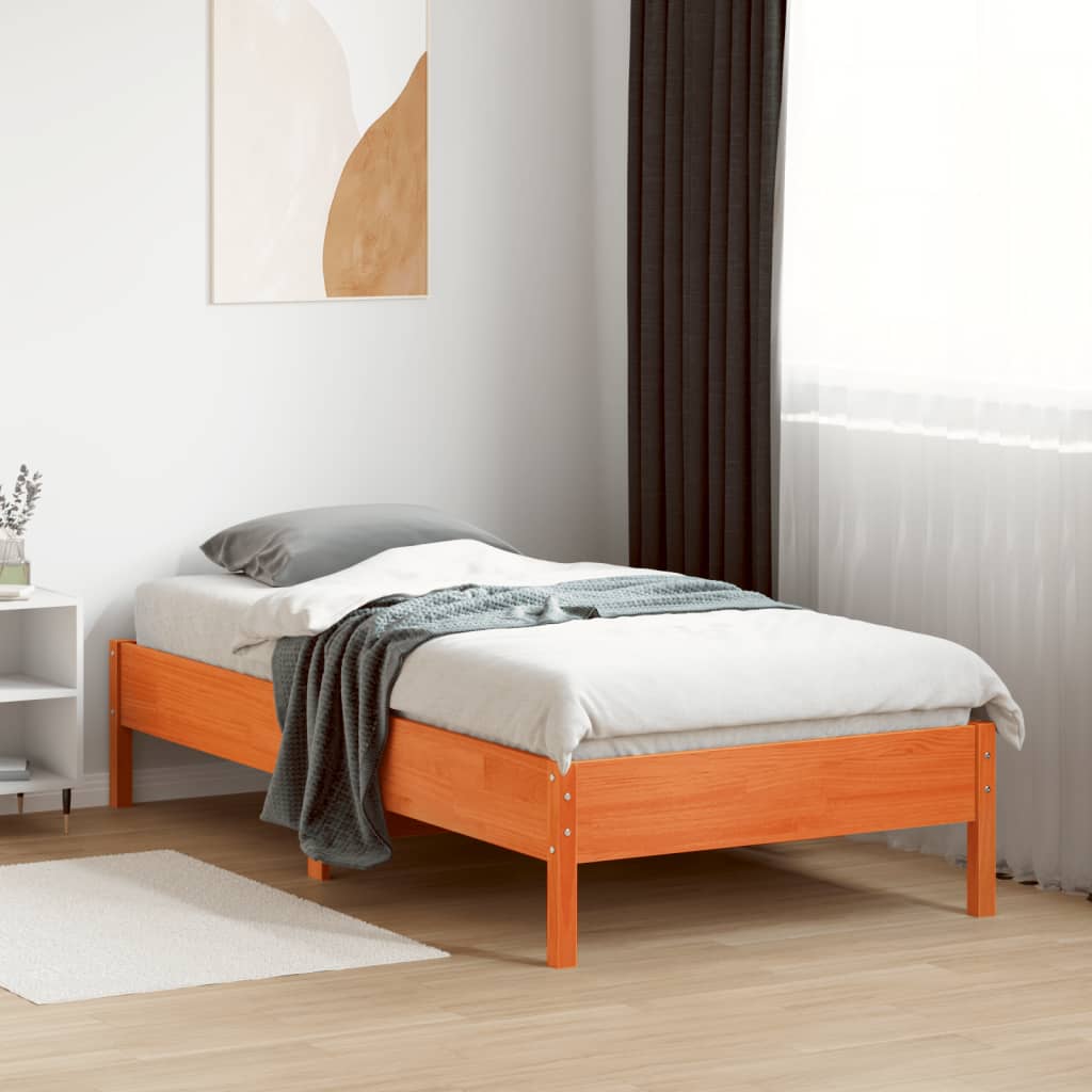 Solid Pine Wood Bed Frame, Wax Brown, 90x190 cm Single Size