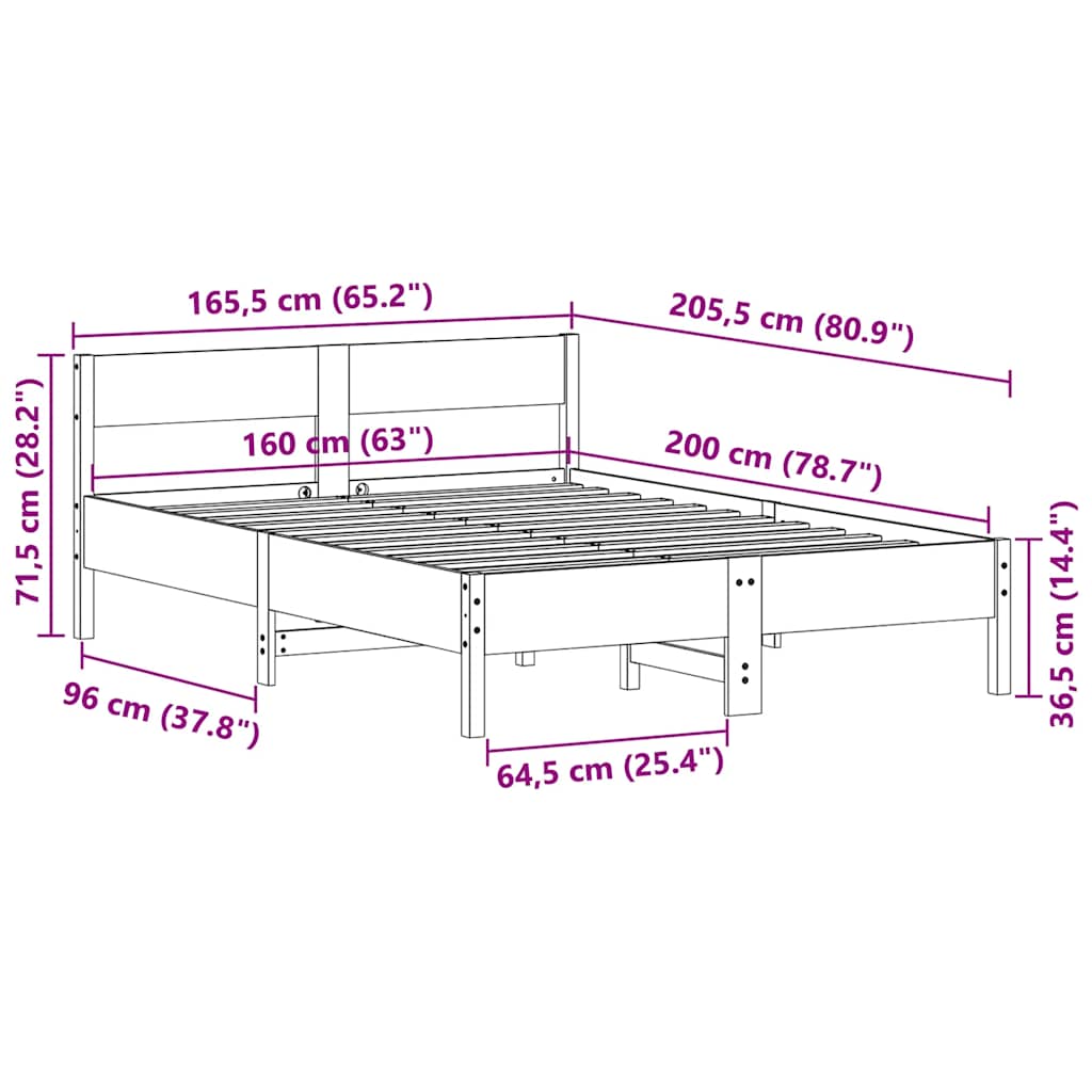 Wax Brown Solid Wood Pine Bed Frame 160x200 cm (Mattress Not Included)
