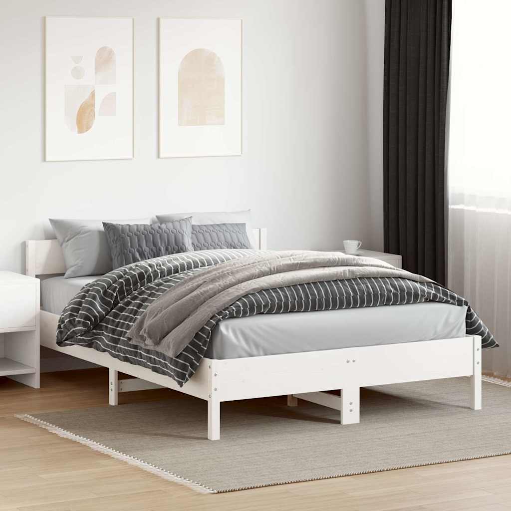 Solid Pine Wood Bed Frame White 140x200 cm - No Mattress Included