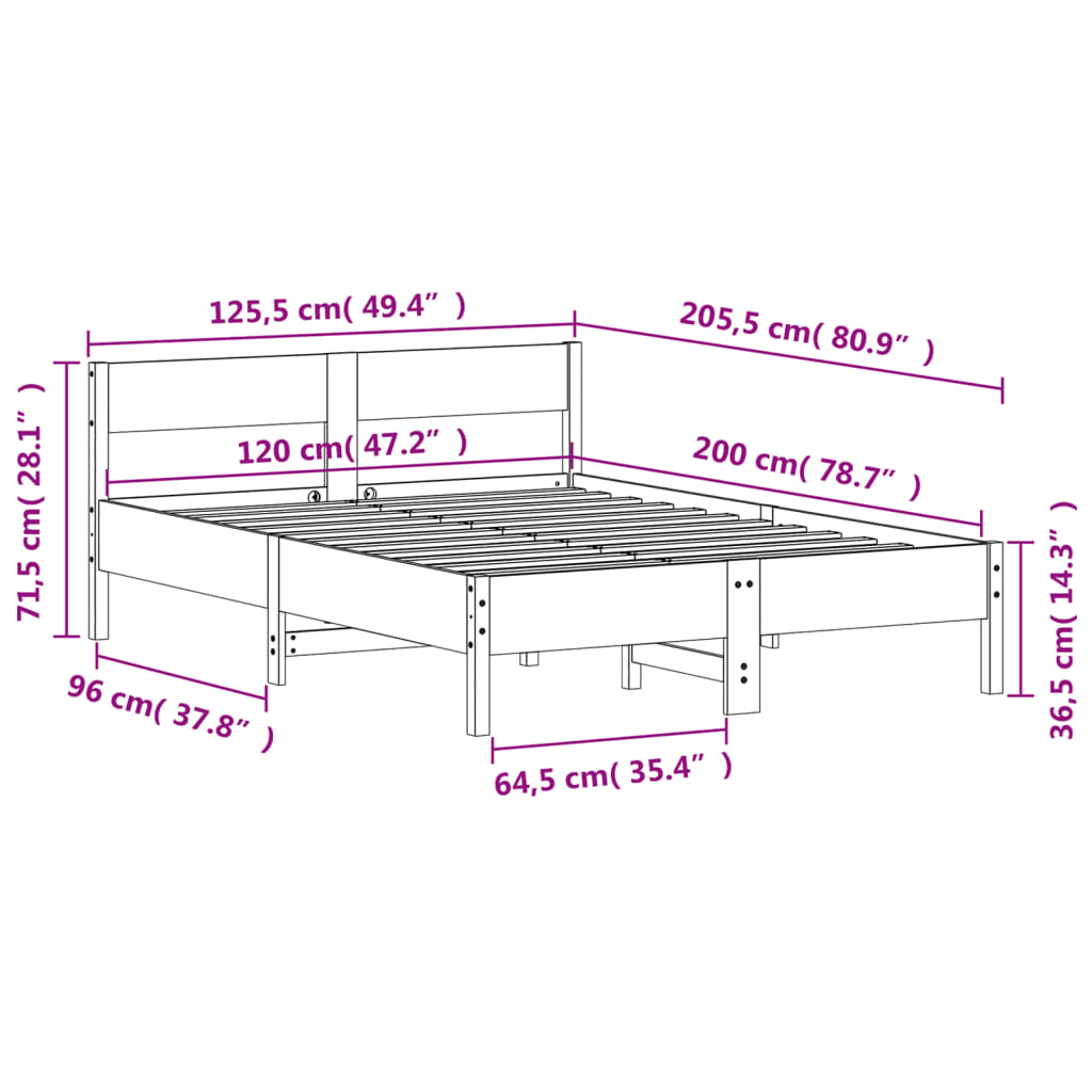 Solid Wood Pine Bed Frame 120x200 cm - No Mattress Included