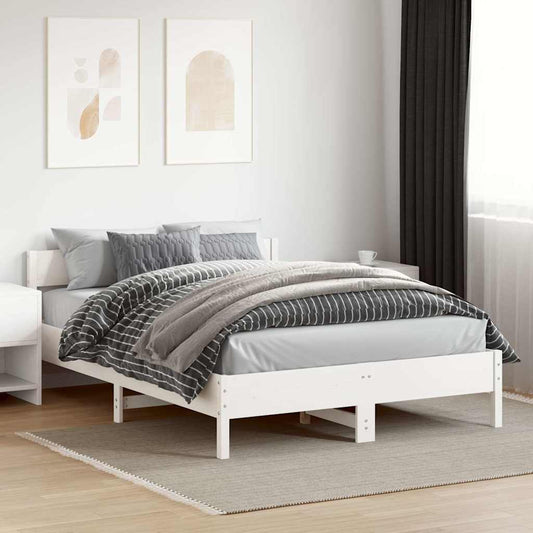 Solid Pine Wood Bed Frame, White, 120x200 cm, No Mattress Included