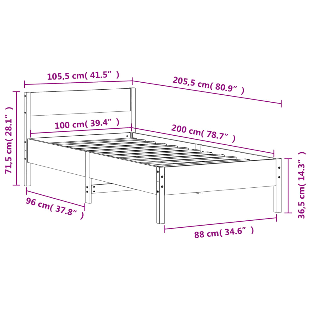 Solid Pine Wood Bed Frame 100x200 cm - White Finish