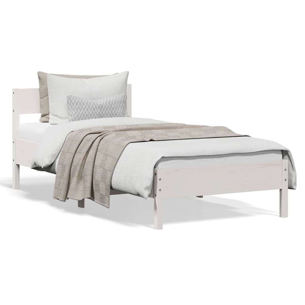 Solid Pine Wood Bed Frame, White 90x200 cm - No Mattress Included