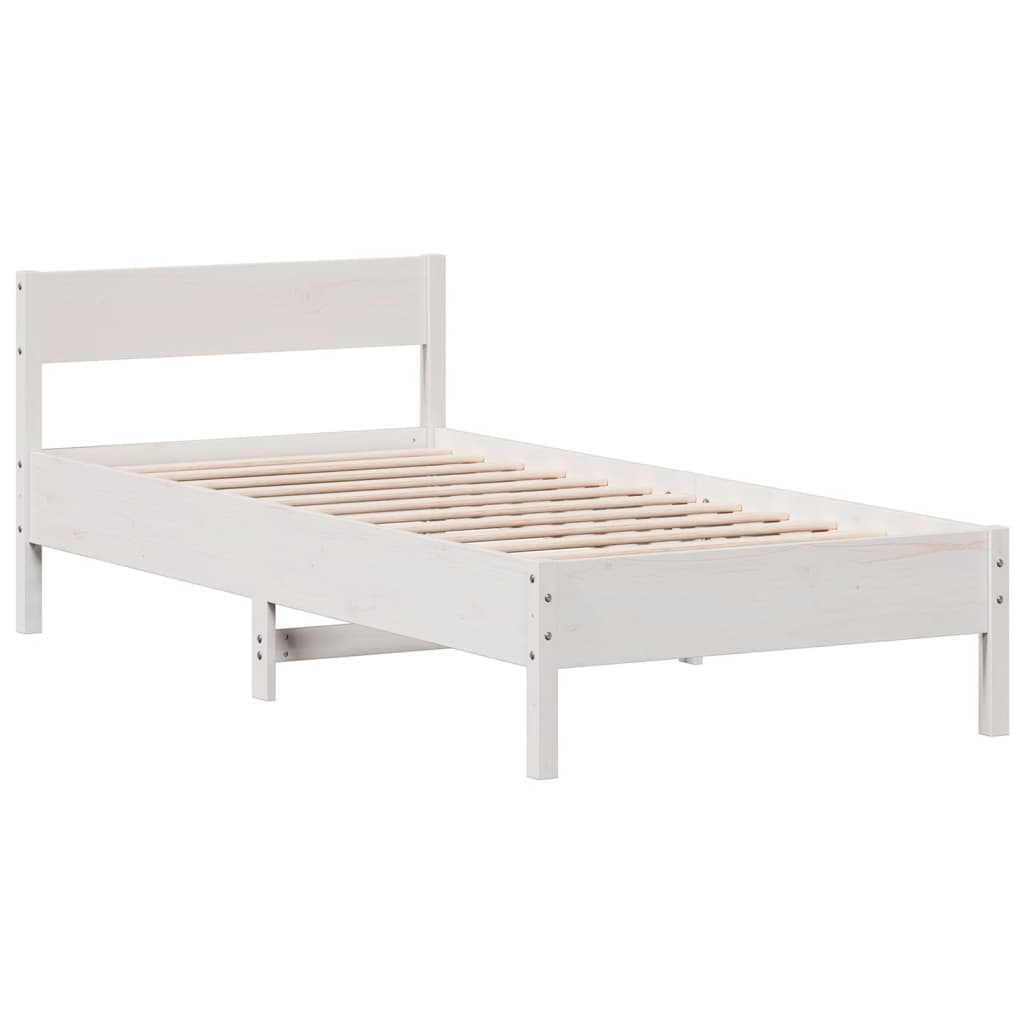 Solid Pine Wood Bed Frame, White 90x200 cm - No Mattress Included