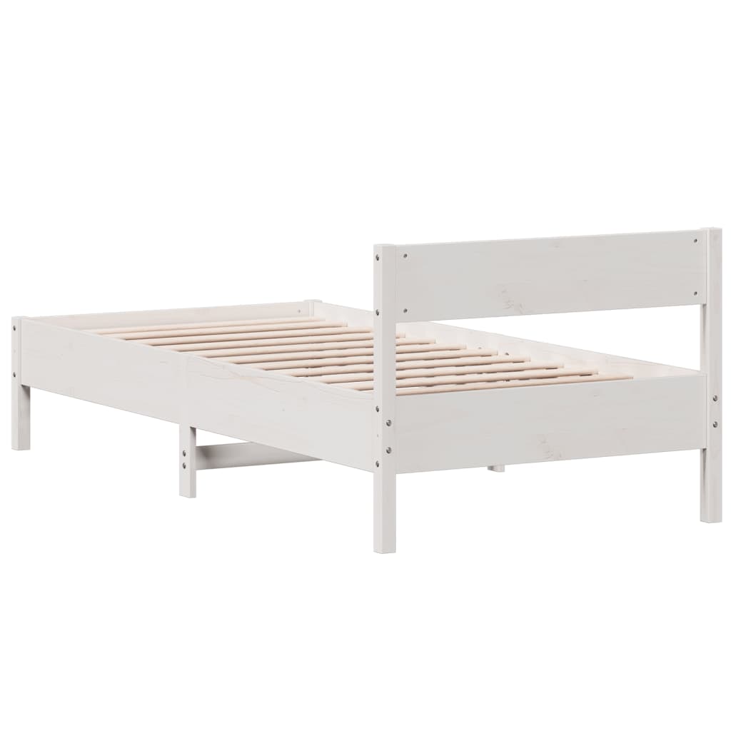 Solid Pine Wood Bed Frame, White 90x200 cm - No Mattress Included